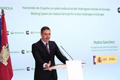 El presidente del Gobierno, Pedro Sánchez, durante su intervención en la presentación del proyecto