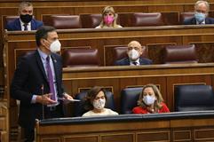 El presidente del Gobierno, Pedro Sánchez, durante una de sus intervenciones en la sesión de control en el Congreso