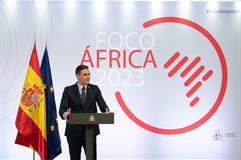 El presidente del Gobierno, Pedro Sánchez, durante su intervención en Foco África 2023