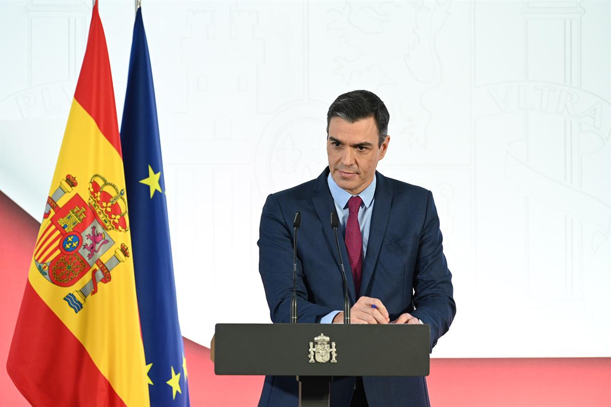 29/12/2021. Sánchez presenta el informe de rendición de cuentas del Gobierno 2021. El presidente del Gobierno, Pedro Sánchez, durante su com...