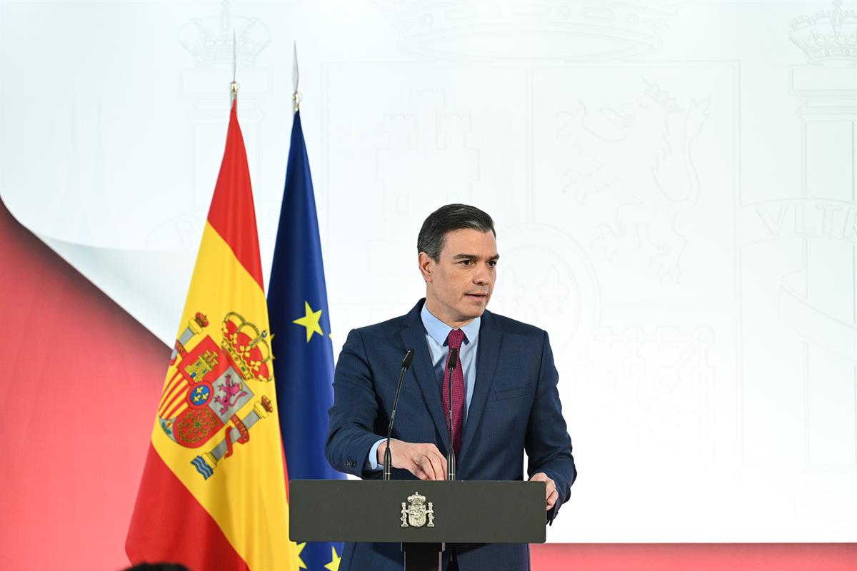 29/12/2021. Sánchez presenta el informe de rendición de cuentas del Gobierno 2021. El presidente del Gobierno, Pedro Sánchez, durante su com...