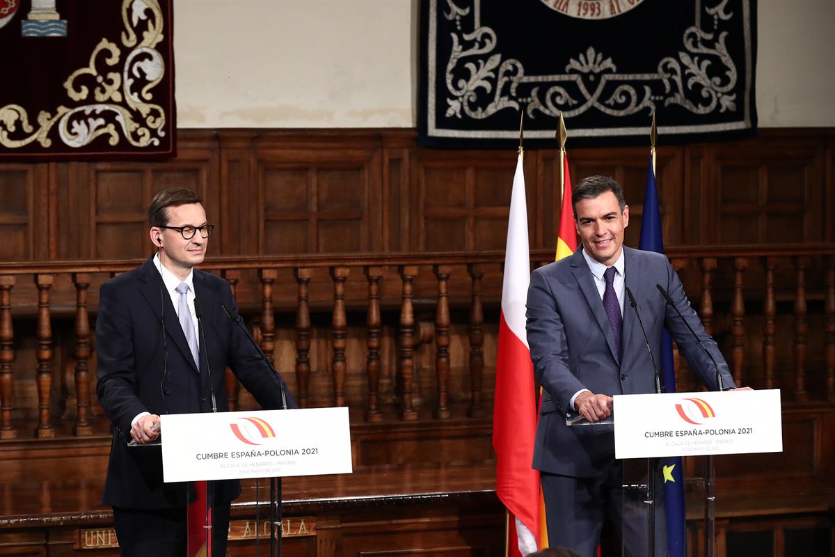 31/05/2021. Pedro Sánchez preside la XIII Cumbre Hispano-Polaca. El presidente del Gobierno, Pedro Sánchez, y el primer ministro de la Repúb...