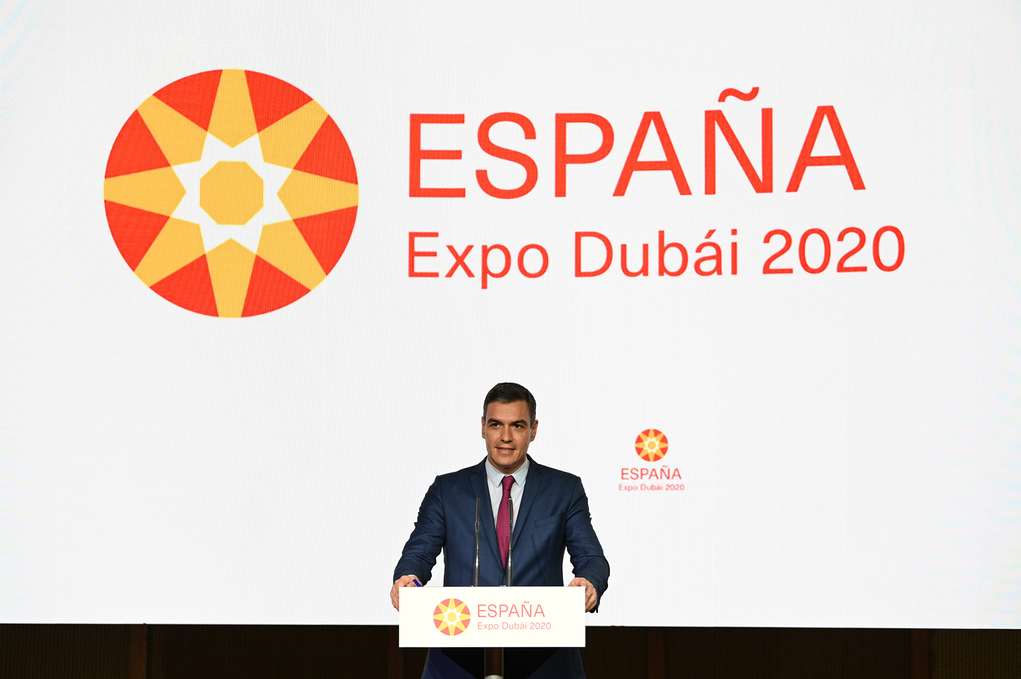 El presidente del Gobierno, Pedro Sánchez, en la rueda de prensa en el pabellón de España en la Expo Dubái 2020