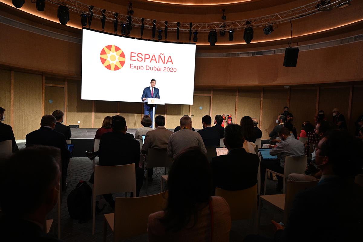 2/02/2022. Pedro Sánchez participa en el acto institucional del Día Nacional de España en la Expo de Dubái 2020. El presidente del Gobierno,...