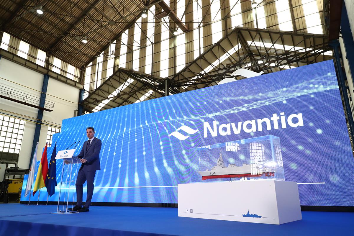 6/04/2022. Pedro Sánchez visita los astilleros de Navantia en Ferrol. El presidente del Gobierno, Pedro Sánchez, durante su intervención.