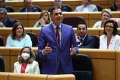 Pedro Sánchez durante su intervención en la sesión de control al Gobierno celebrada en el Senado