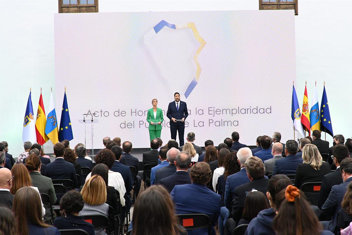 12/03/2022. Pedro Sánchez asiste al Acto de Homenaje a la Ejemplaridad del Pueblo de La Palma. Los Reyes presiden el homenaje al pueblo de L...