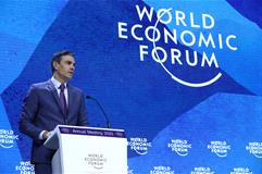 El presidente del Gobierno, Pedro Sánchez, durante su intervención en el Foro Económico Mundial