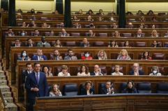 El presidente del Gobierno, Pedro Sánchez, durante una de sus intervenciones en la sesión de control en el Congreso