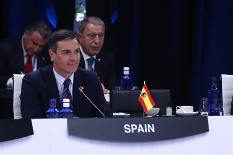 29/06/2022. Pedro Sánchez participa en la Cumbre de la OTAN (primera jornada). El presidente del Gobierno, Pedro Sánchez, durante las sesion...