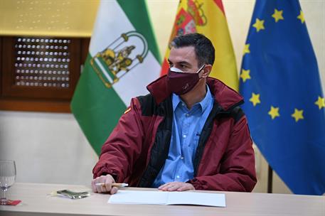 31/01/2022. Pedro Sánchez visita el Parque Nacional de la Sierra de las Nieves. El presidente del Gobierno, Pedro Sánchez, durante el encuen...