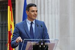 El presidente del Gobierno, Pedro Sánchez, durante su intervención en el acto en el Senado con motivo del Día de Europa