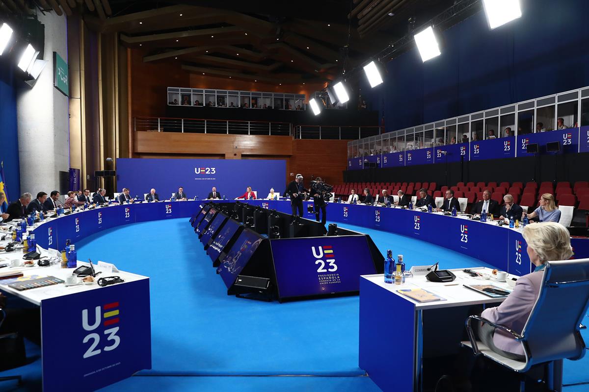 6/10/2023. Pedro Sánchez participa en la Reunión Informal del Consejo Europeo. Sesión de trabajo de la Reunión Informal del Consejo Europeo.