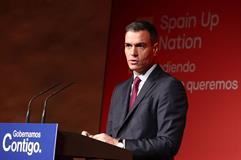 El presidente del Gobierno, Pedro Sánchez, durante su intervención