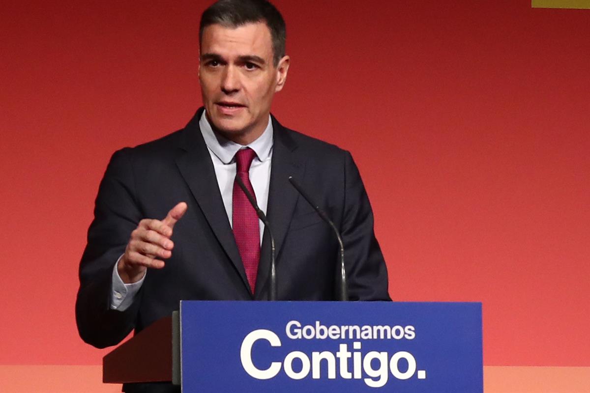 8/02/2023. Pedro Sánchez clausura el acto 'Emprendiendo el futuro que queremos'. El presidente del Gobierno, Pedro Sánchez, durante su inter...