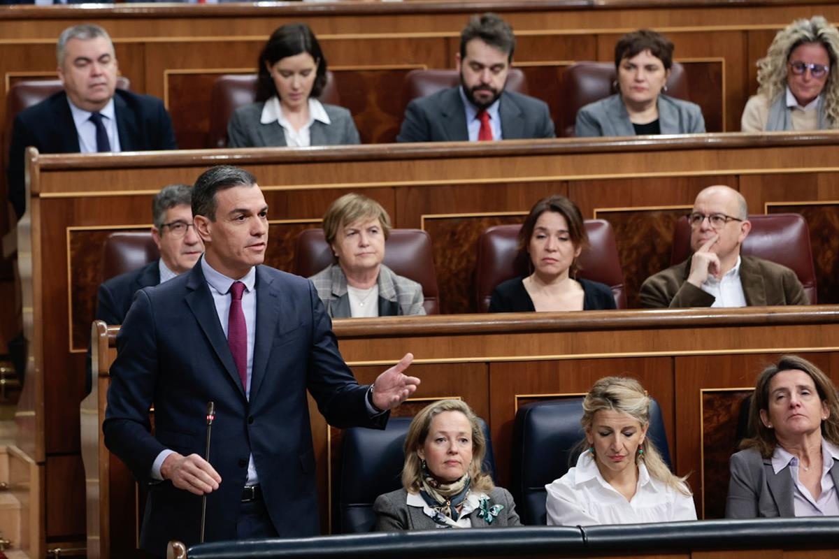 8/02/2023. Pedro Sánchez asiste a la sesión de control en el Congreso. El presidente del Gobierno, Pedro Sánchez, durante la sesión del cont...