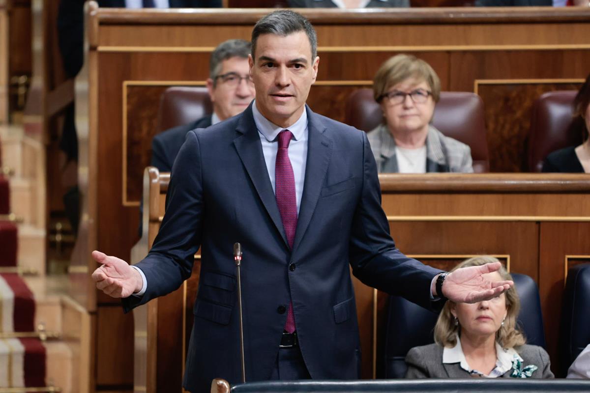 8/02/2023. Pedro Sánchez asiste a la sesión de control en el Congreso. El presidente del Gobierno, Pedro Sánchez, durante su intervención en...