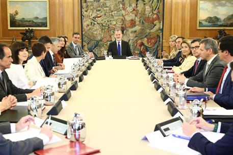 12/04/2023. Pedro Sánchez asiste al Consejo de Seguridad Nacional presidido por S.M. el Rey. Reunión del Consejo de Seguridad Nacional