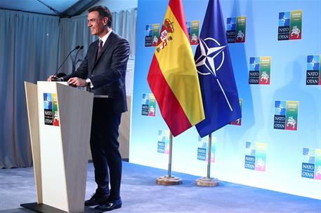 12/07/2023. Pedro Sánchez participa en la Cumbre de la OTAN celebrada en Lituania. El presidente del Gobierno, Pedro Sánchez, durante su com...