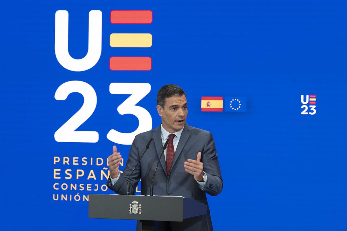 15/06/2023. Pedro Sánchez presenta las prioridades de la Presidencia española de la Unión Europea. El presidente del Gobierno, Pedro Sánchez...