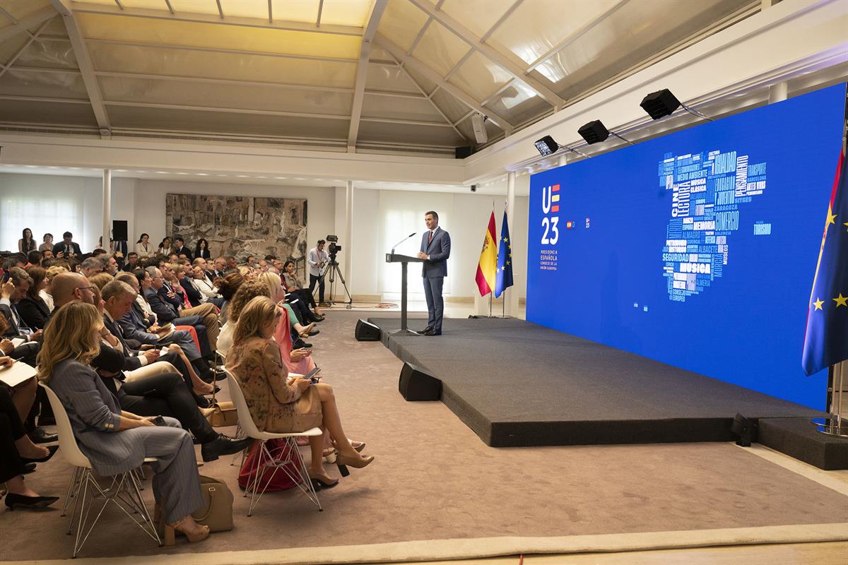 15/06/2023. Pedro Sánchez presenta las prioridades de la Presidencia española de la Unión Europea. El presidente del Gobierno, Pedro Sánchez...