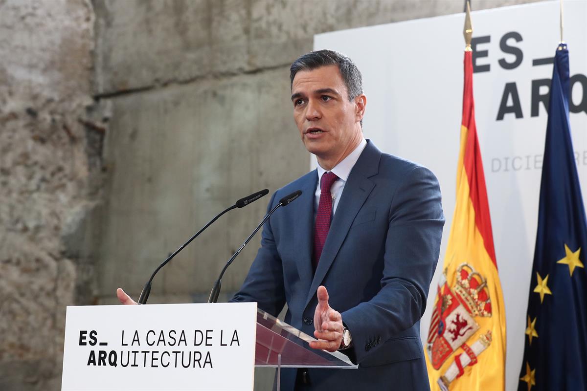 18/12/2023. Pedro Sánchez inaugura la Casa de la Arquitectura. El presidente del Gobierno, Pedro Sánchez, durante su intervención en el acto...