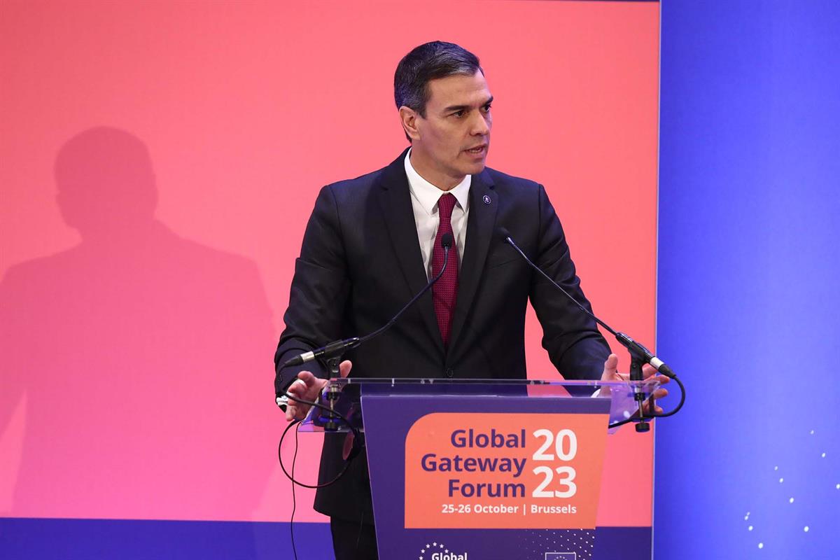 26/10/2023. Pedro Sánchez interviene en el acto de clausura del Global Gateway Forum. El presidente del Gobierno en funciones, Pedro Sánchez...