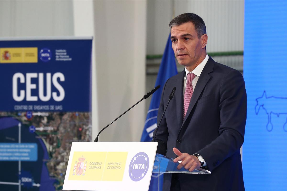 1/10/2024. Pedro Sanchez en instalaciones del Centro de Ensayos de Sistemas Aéreos no Tripulados. El presidente del Gobierno, Pedro Sánchez,...