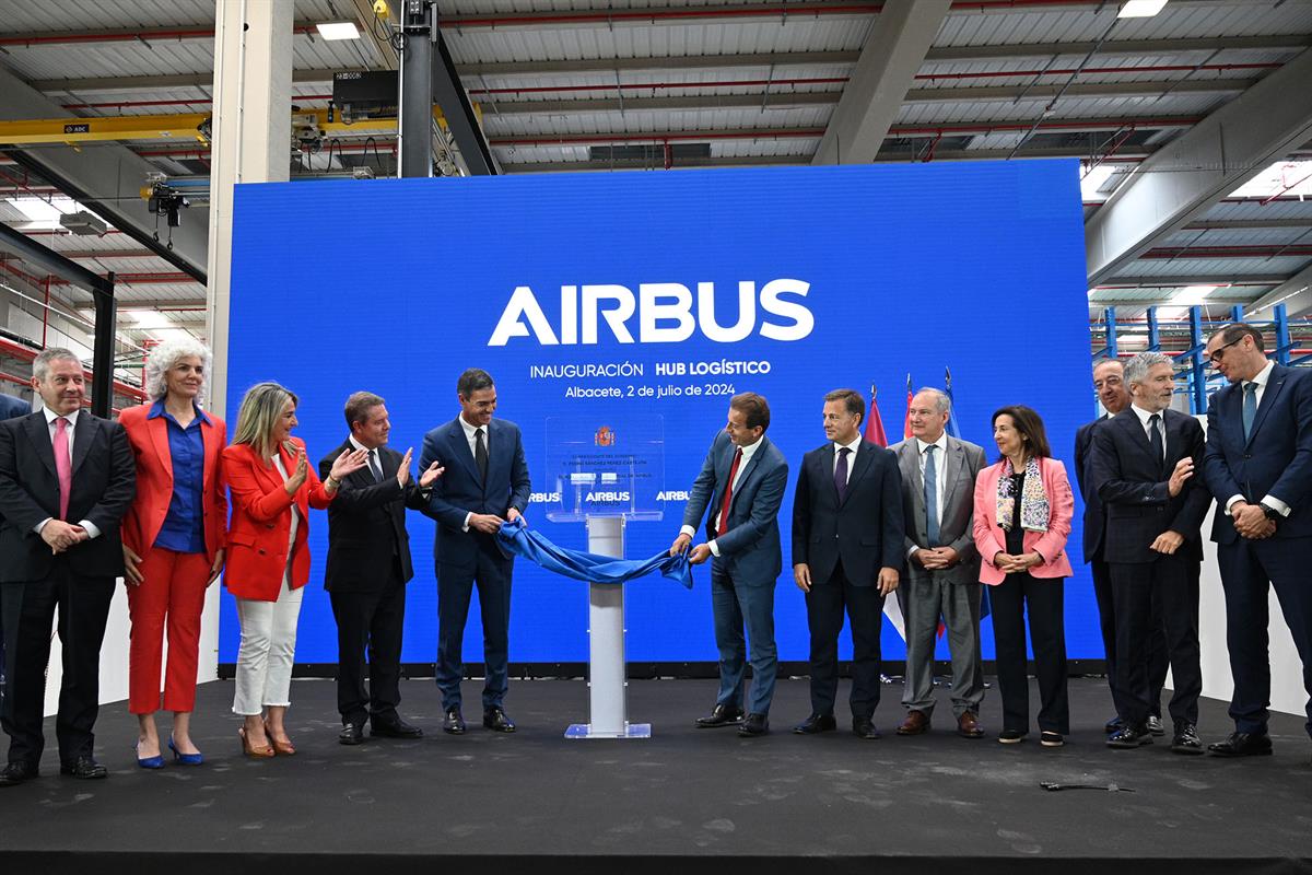2/07/2024. Pedro Sánchez preside el acto de inauguración del hub logístico industrial de Airbus Helicopters. El presidente del Gobierno, Ped...