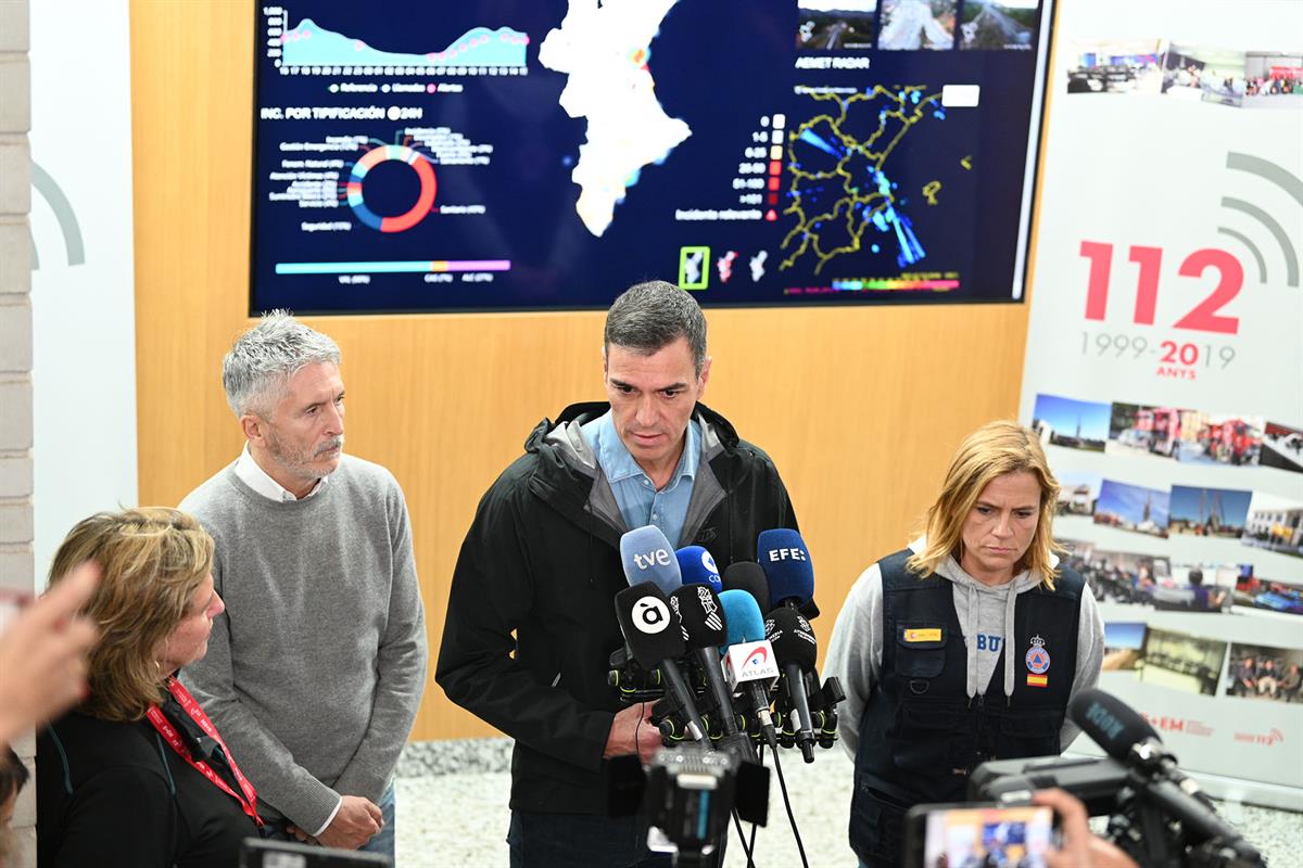 3/11/2024. Pedro Sánchez attends the meeting of the Integrated Operational Coordination Center (CECOPI). Press conference by the President o...