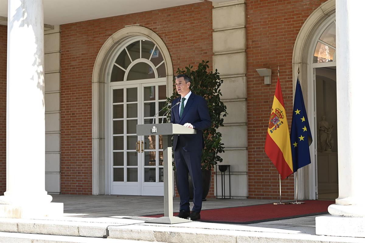 4/09/2024. El presidente del Gobierno realiza una declaración institucional. El presidente del Gobierno, Pedro Sánchez, durante la declaraci...