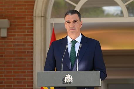 El presidente del Gobierno, Pedro Sánchez, durante su intervención