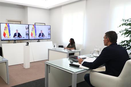 5/06/2024. Pedro Sánchez participa por videoconferencia en la primera reunión del Grupo de Líderes del Plan de Estímulo de los Objetivos de Desarro...