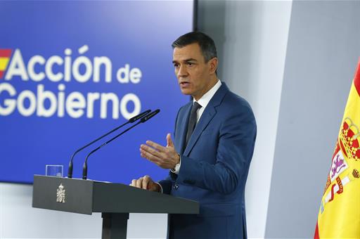 5/11/2024. Pedro Sánchez appears before the media after the meeting of the Council of Ministers. The President of the Government of Spain, P...