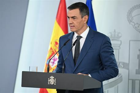 5/11/2024. Comparecencia de Pedro S&#225;nchez tras la reuni&#243;n del Consejo de Ministros. El presidente del Gobierno, Pedro S&#225;nchez, en su interve...