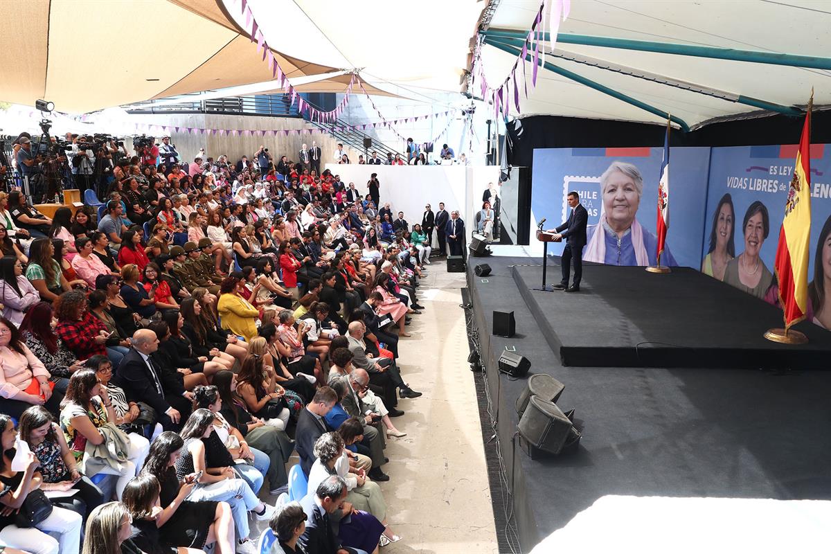 8/03/2024. Viaje del presidente del Gobierno a la República de Chile. El presidente del Gobierno, Pedro Sánchez, interviene en un acto conme...