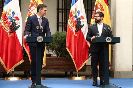 8/03/2024. Viaje del presidente del Gobierno a la Rep&#250;blica de Chile. El presidente del Gobierno, Pedro S&#225;nchez, y el presidente de la Rep&#250;b...