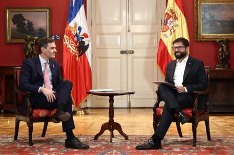 8/03/2024. Viaje del presidente del Gobierno a la Rep&#250;blica de Chile. El presidente del Gobierno, Pedro S&#225;nchez, y el presidente de la Rep&#250;b...