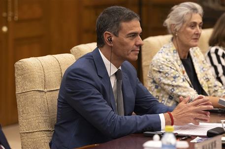 9/09/2024. Pedro S&#225;nchez viaja a China. El presidente del Gobierno, Pedro S&#225;nchez, durante el encuentro con el presidente de la Rep&#250;blica Po...