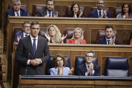 9/10/2024. Sesi&#243;n de control al Gobierno en el Congreso. El presidente del Gobierno, Pedro S&#225;nchez, durante una de sus intervenciones en la ...