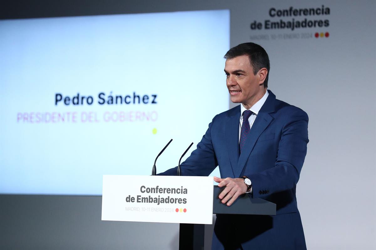 10/01/2024. Pedro Sánchez en la inauguración de la VIII Conferencia de Embajadores. El presidente del Gobierno, Pedro Sánchez, inaugura la V...