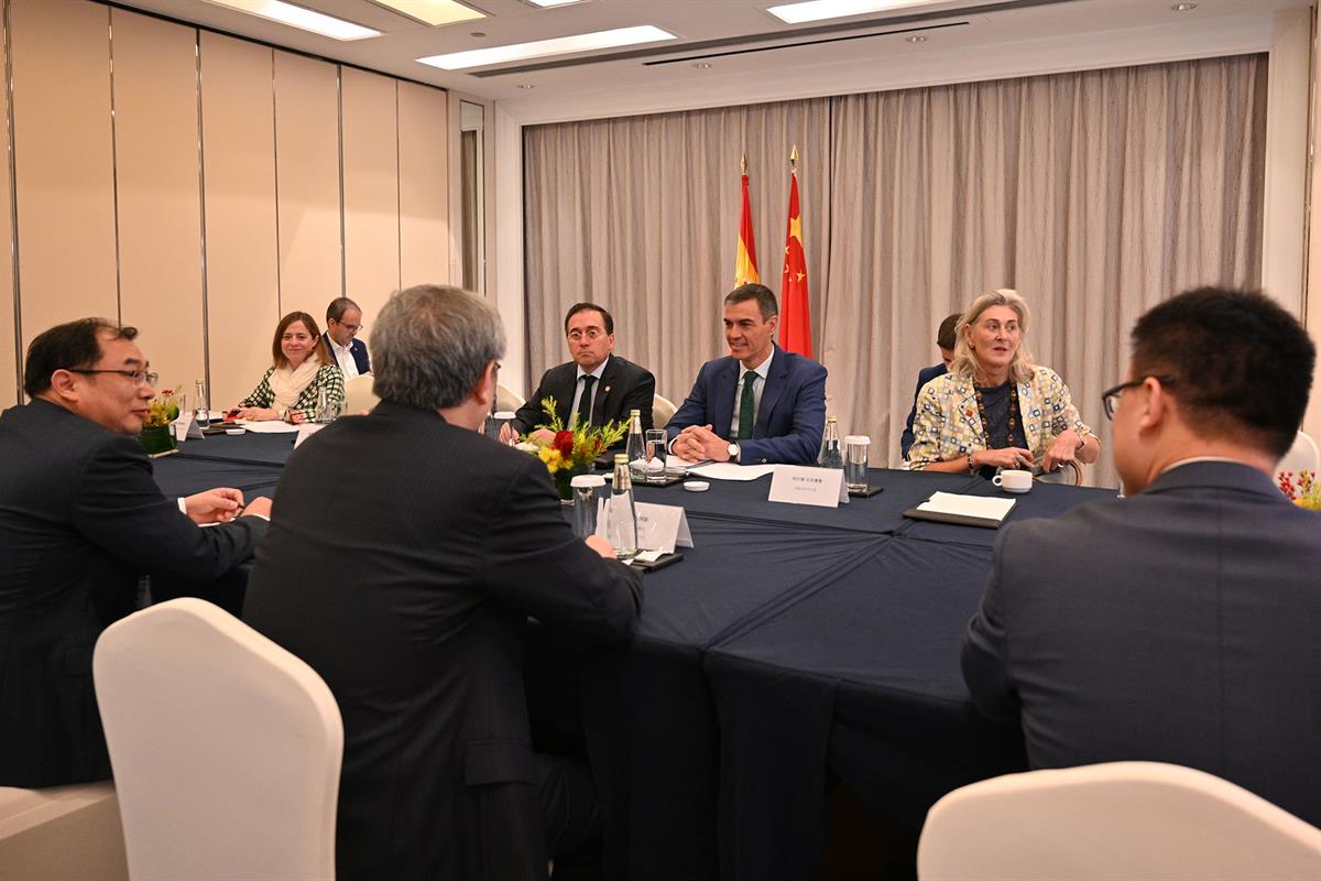 10/09/2024. Pedro Sánchez reunido con Chery. Pedro Sánchez, durante la reunión celebrada con el presidente de Chery.