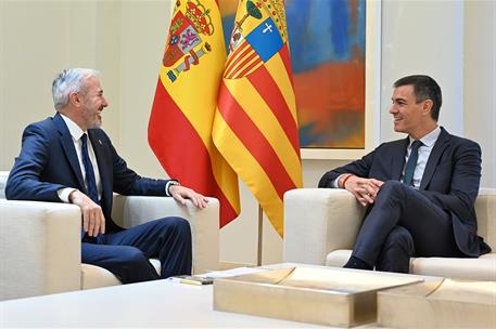 10/10/2024. Pedro Sánchez recibe al presidente de Aragón. El presidente del Gobierno, Pedro Sánchez, se reúne con el presidente de Aragón, J...