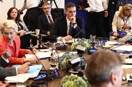 11/10/2024. Pedro S&#225;nchez attends the EU-MED9 Summit. The President of the Government of Spain, Pedro S&#225;nchez, at one of the working session...