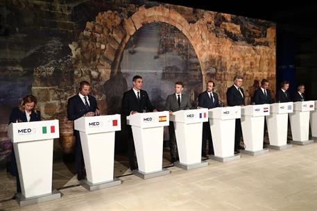 11/10/2024. Pedro Sánchez attends the EU-MED9 Summit. Joint statement by the leaders of the EU-MED9 Summit to the media