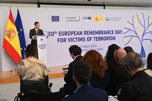 11/03/2024. Sánchez attends the event of the European Remembrance Day for Victims of Terrorism. Speech by the President of the Government of...