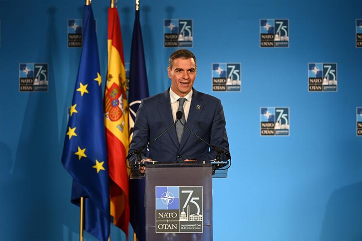 11/07/2024. El presidente del Gobierno, Pedro Sánchez, comparece ante los medios tras la cumbre de la OTAN.. El presidente del Gobierno, Ped...