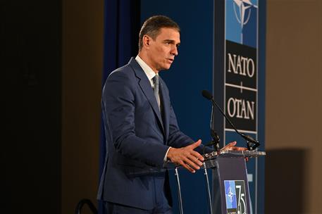 11/07/2024. El presidente del Gobierno, Pedro S&#225;nchez, comparece ante los medios tras la cumbre de la OTAN.. El presidente del Gobierno, Ped...