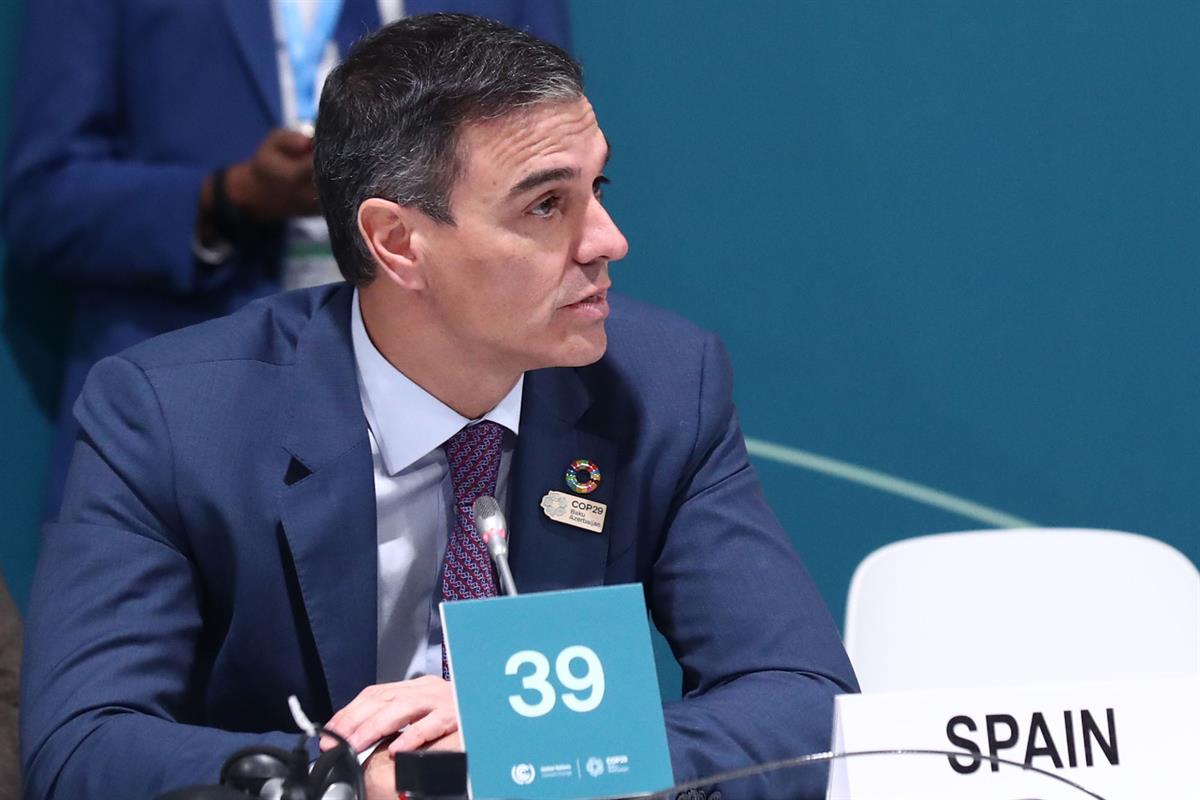 12/11/2024. Pedro Sánchez participa en la 29º Conferencia de la ONU sobre Cambio Climático. El presidente del Gobierno, Pedro Sánchez, duran...