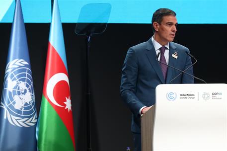 12/11/2024. Pedro Sánchez participa en la 29º Conferencia de la ONU sobre Cambio Climático. El presidente del Gobierno, Pedro Sánchez, duran...